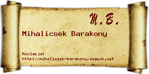 Mihalicsek Barakony névjegykártya